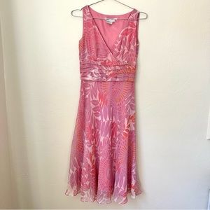 MAGGY LONDON V-Neck SILK Floral Midi Dress Pink 6